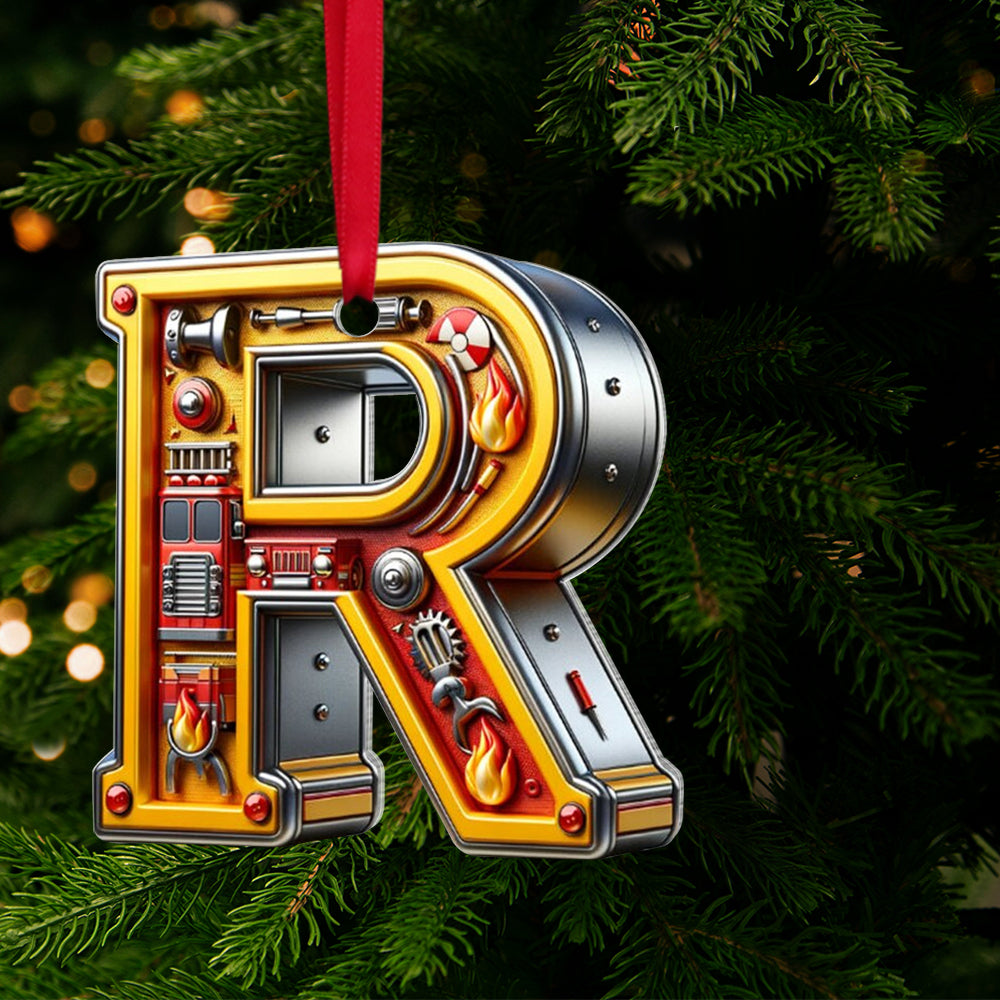 Personalized Fire Truck Christmas Ornament - Custom Alphabet Gift