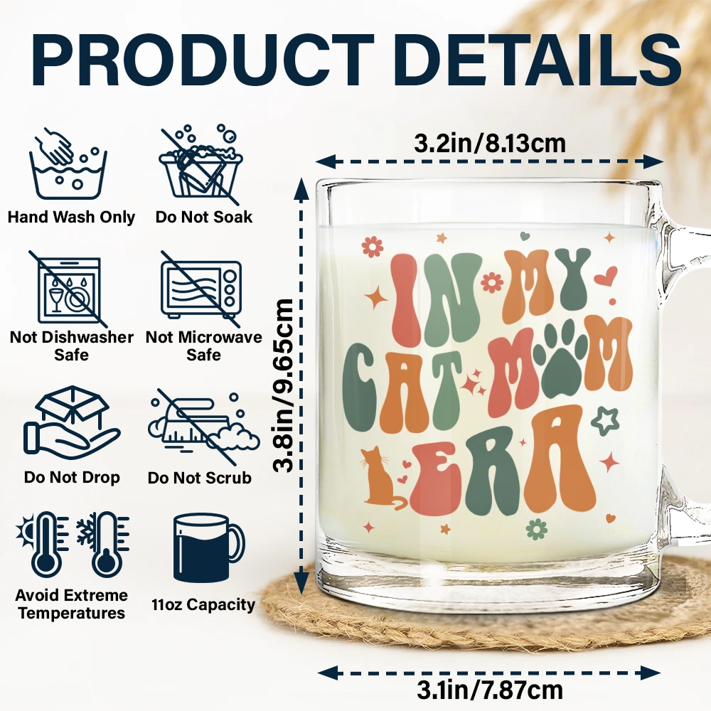 In My Cat Mom Era - Personalized Glass Mug | Unique Gift for Cat Moms & Grandmas Glass Mug PopCulturePrints