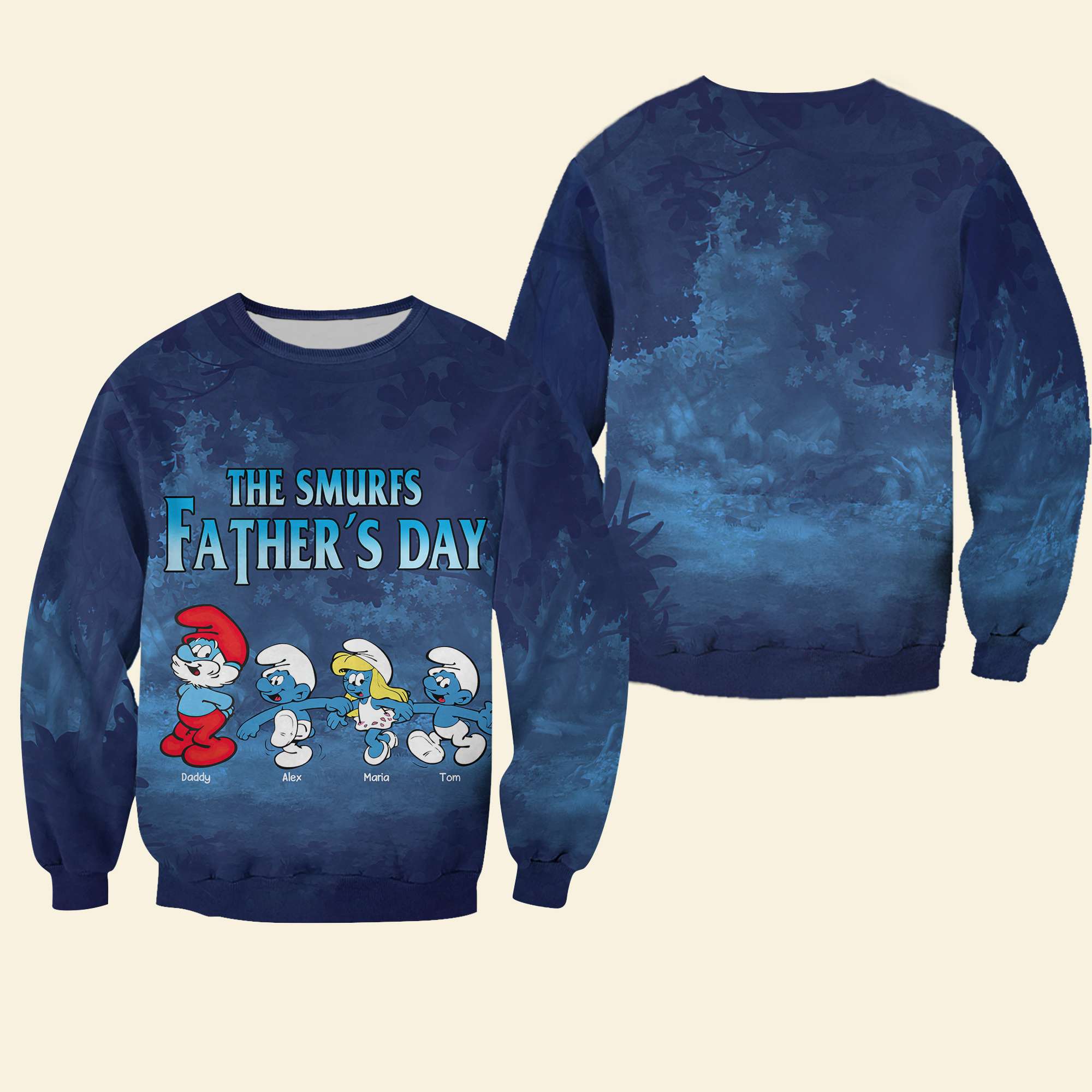 Personalized Smurfs Father's Day Shirt - Customizable Names