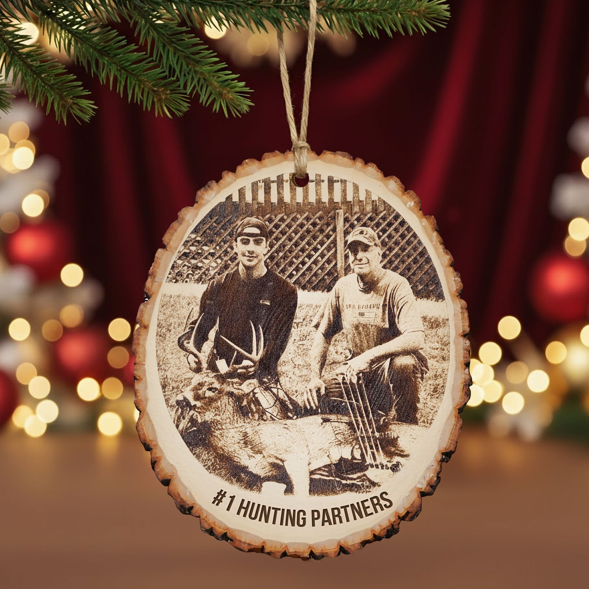 #1 Hunting Partners - Custom Photo Engraved Wood Ornament, Perfect Personalized Gift for Hunting Lovers Ornament PopCulturePrints