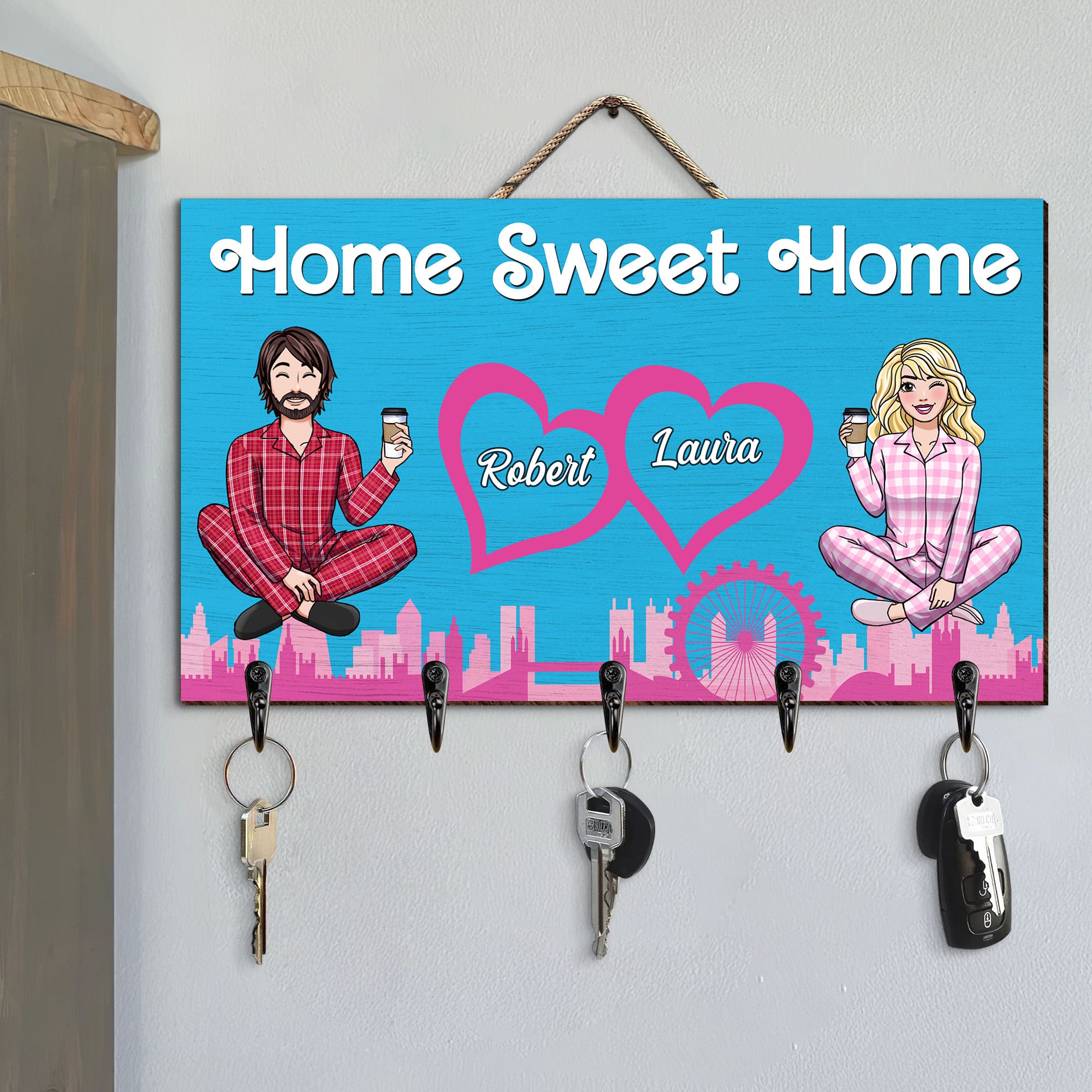 Personalized Couple's Key Hanger - Home Sweet Home | Valentine's Day Gifts Wood Sign PopCulturePrints