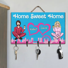 Load image into Gallery viewer, Personalized Couple's Key Hanger - Home Sweet Home | Valentine's Day Gifts Wood Sign PopCulturePrints
