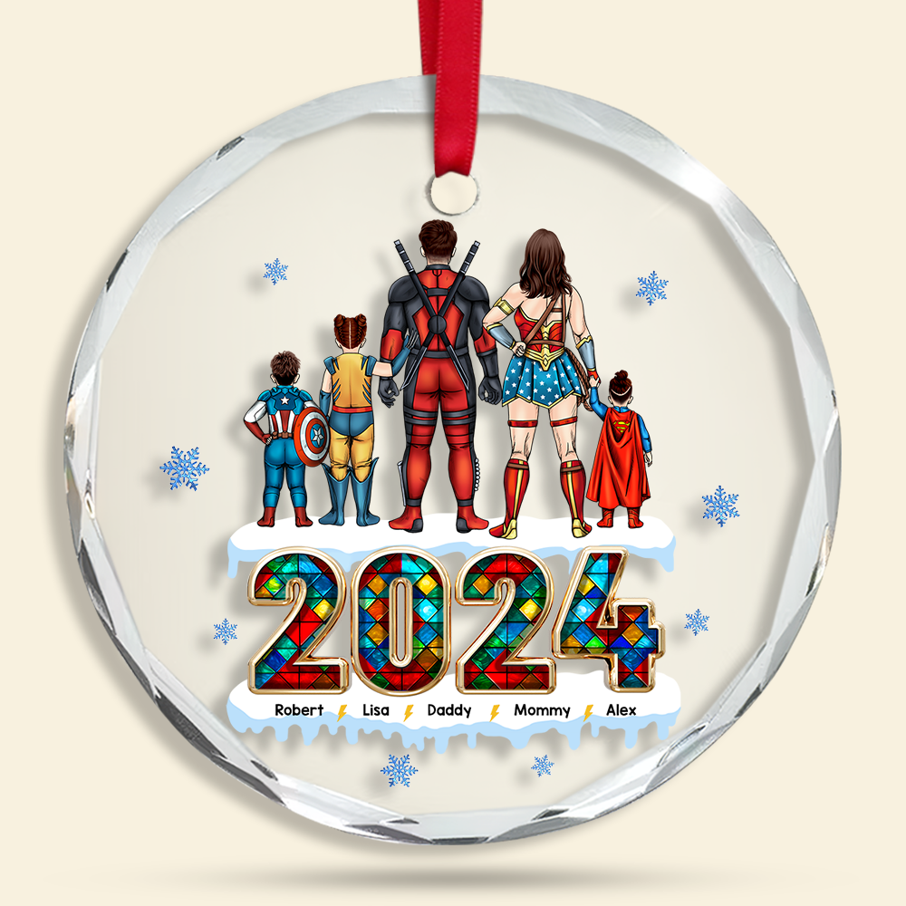 Personalized Superhero Family Christmas Ornament - 2024 Edition