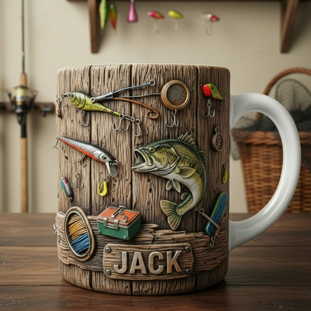 Hooked on Coffee: Personalized Fishing Lover's Mug - A Perfect Gift for Anglers Coffee Mug PopCulturePrints