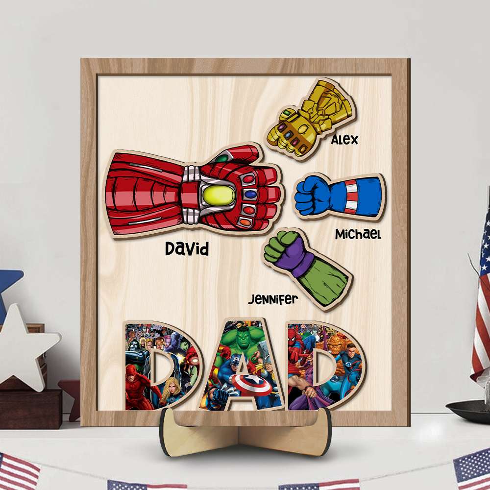 Custom Superhero Dad and Kids Wooden Art - Personalized Gift Wood Sign PopCulturePrints