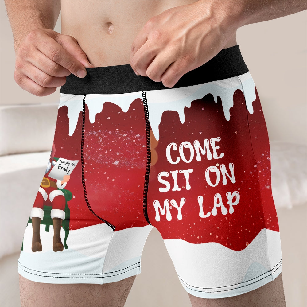 Naughty Santa Personalized Men's Boxers - Come Sit On My Lap Boxer Briefs PopCulturePrints