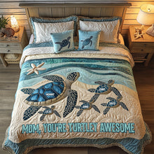 Load image into Gallery viewer, Mom, You&#39;re Turtley Awesome - Personalized Quilt Bed Set for Mom, Grandma &amp; More Blanket PopCulturePrints
