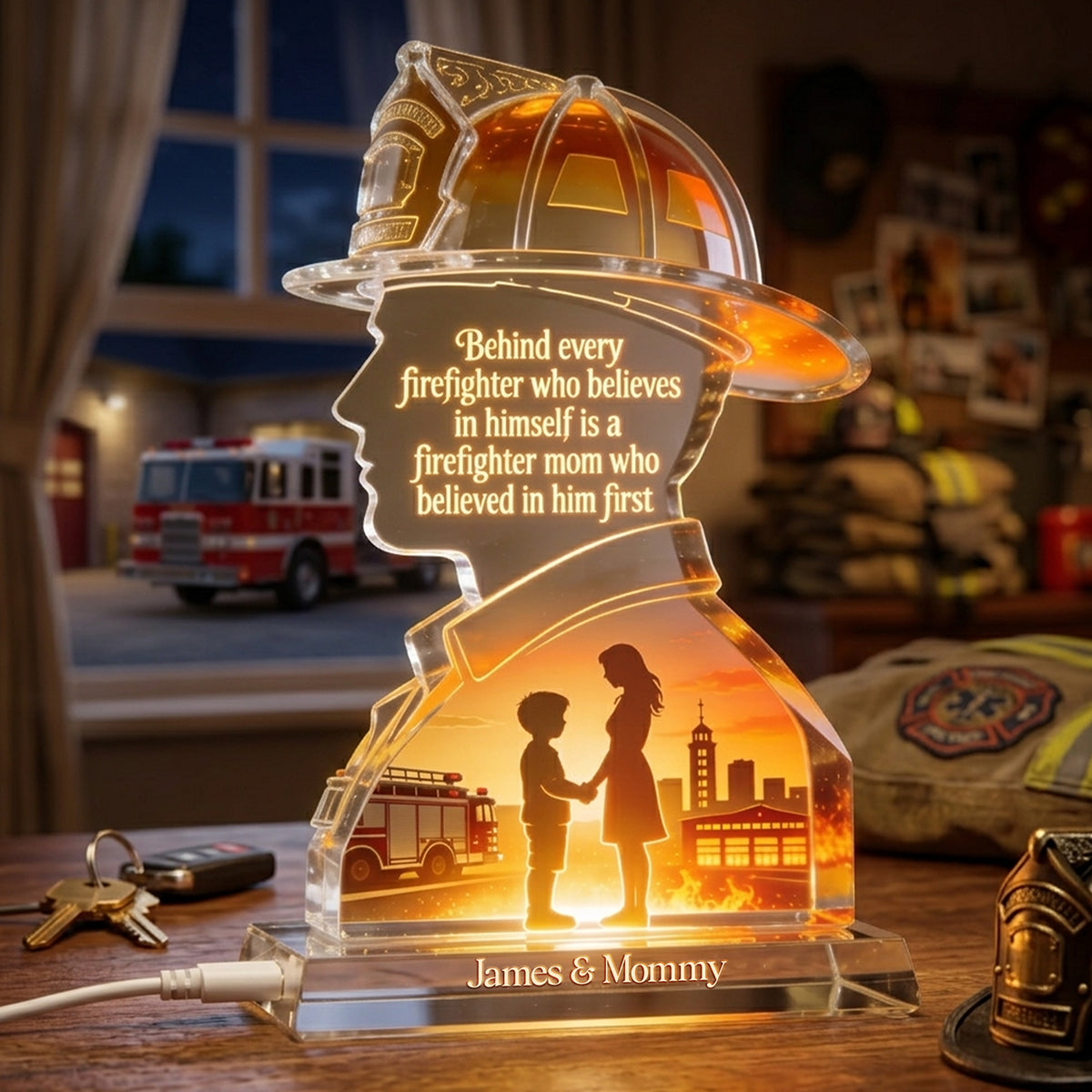 Behind Every Firefighter, There's a Firefighter Mom - Personalized Light Box Gift for Moms Light Box PopCulturePrints