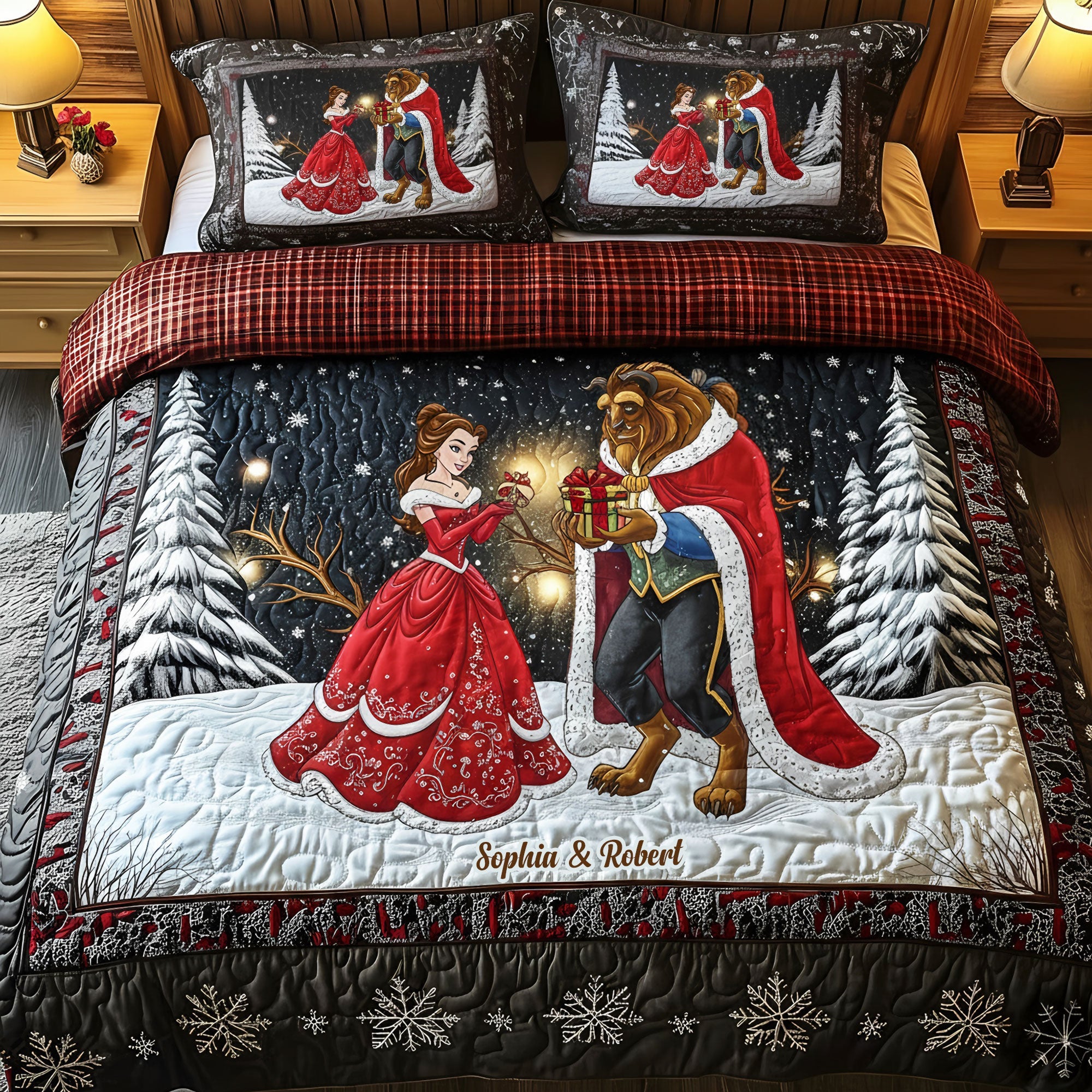 Love in Winter: Personalized Romantic Couple Quilt Bedding Set Bedding Set PopCulturePrints