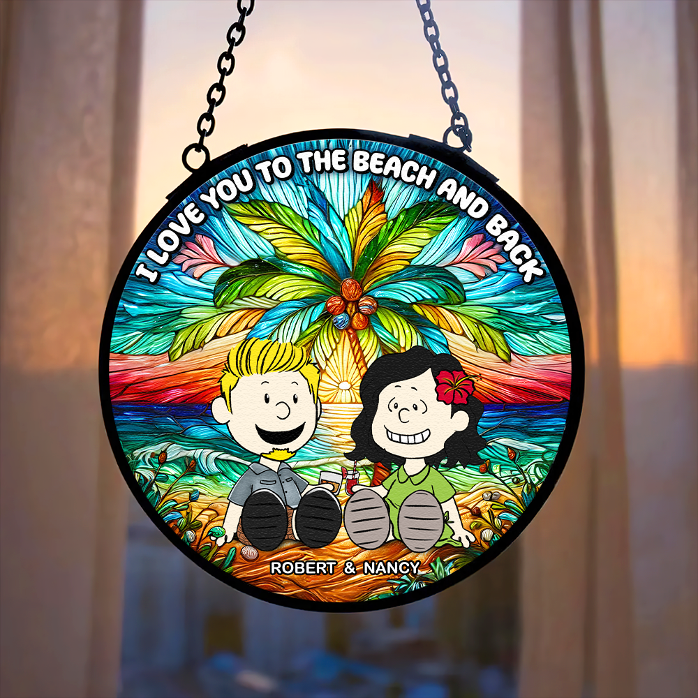 Custom Beach-Themed Stained Glass Art for Couples - Perfect Personalized Valentine's Day Gifts Ornament PopCulturePrints