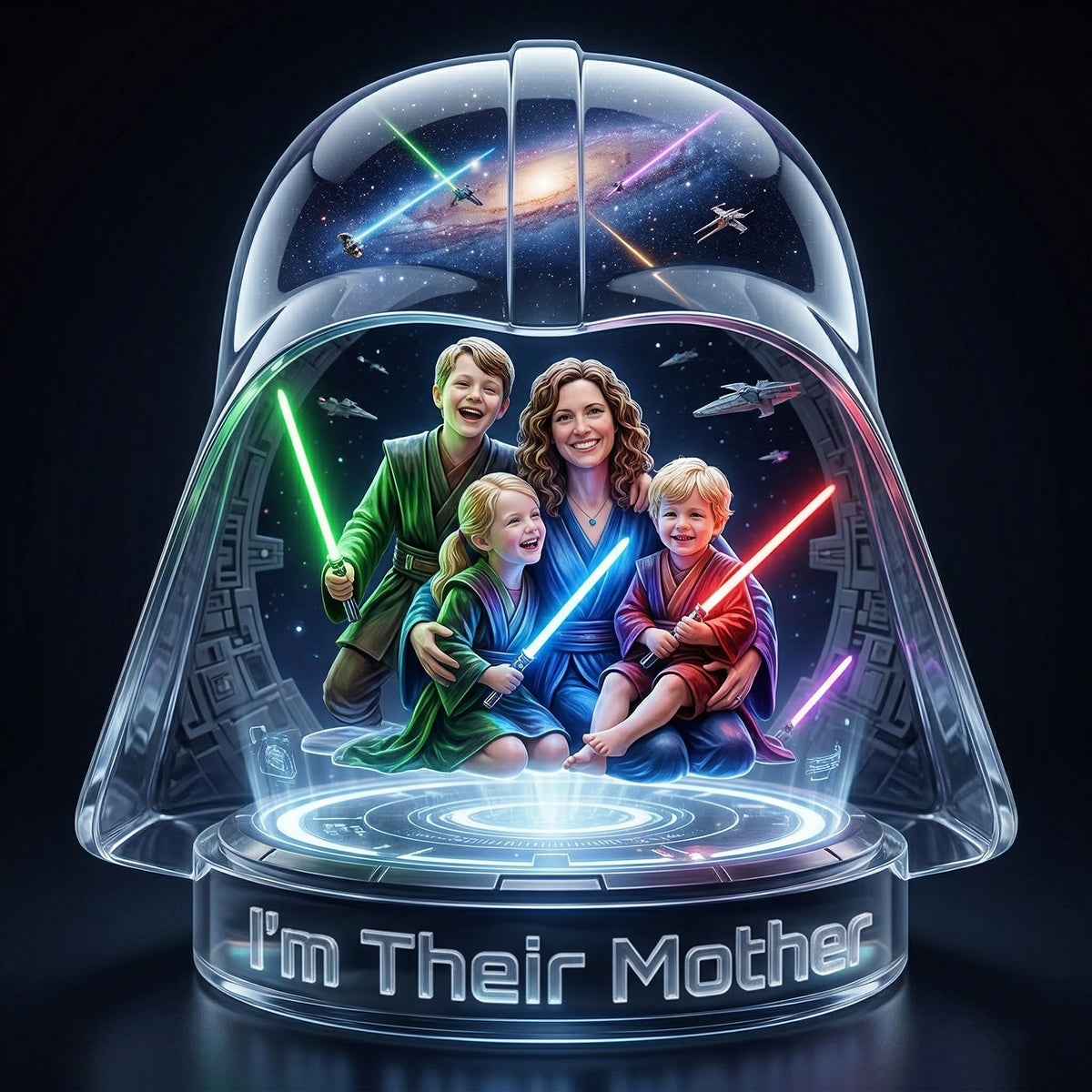“Embrace the Galaxy with Family Love” - Universe Family Lightbox, Custom Acrylic Photo Gift for Moms and Kids Light Box PopCulturePrints