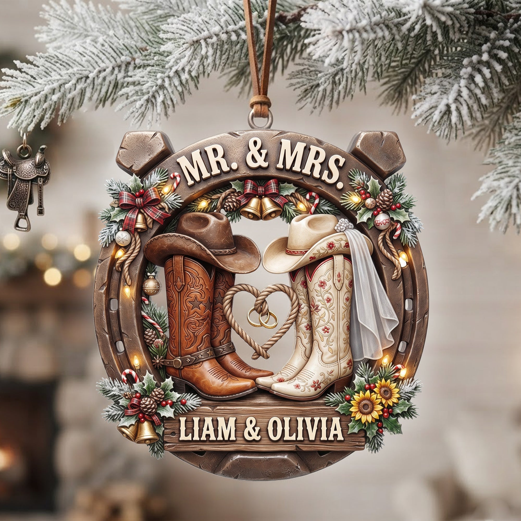 Celebrate Love with a Cowboy & Cowgirl Charm - Personalized Christmas Ornament for Couples Ornament PopCulturePrints
