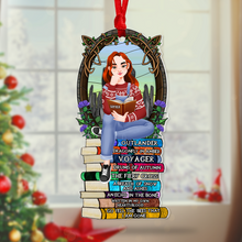 Load image into Gallery viewer, Personalized Christmas Ornament for Book Lovers - Girl Sitting on Books Ornament PopCulturePrints
