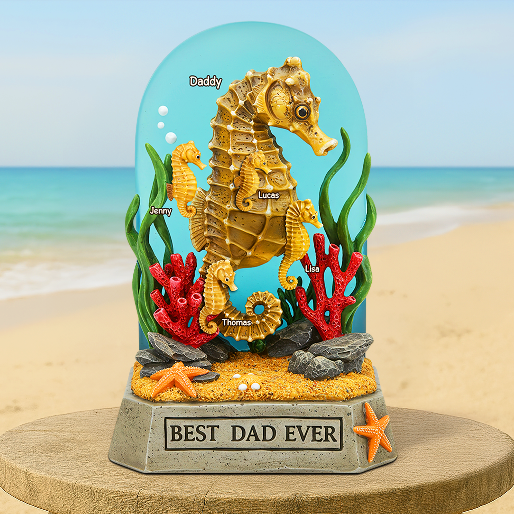 “Best Dad Ever” - Seahorse Dad Plaque - Personalized Gifts for Dad or Grandpa Shaped Plaques PopCulturePrints