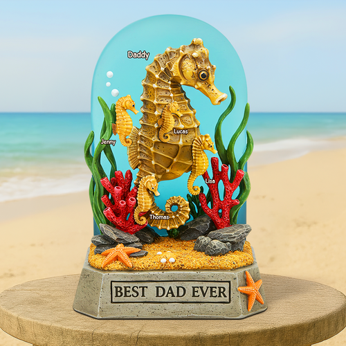“Best Dad Ever” - Seahorse Dad Plaque - Personalized Gifts for Dad or Grandpa Shaped Plaques PopCulturePrints