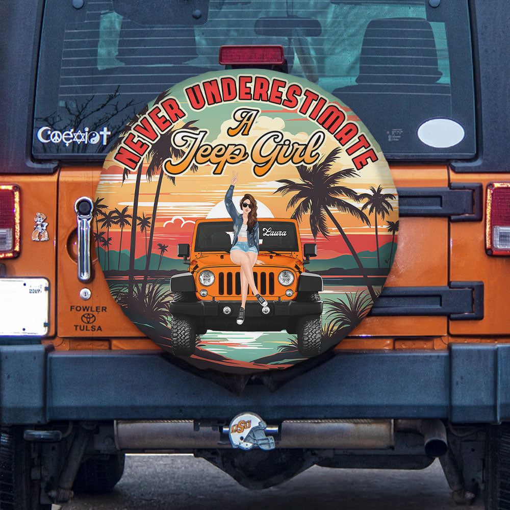 Never Underestimate a Jeep Girl Personalized Tire Cover