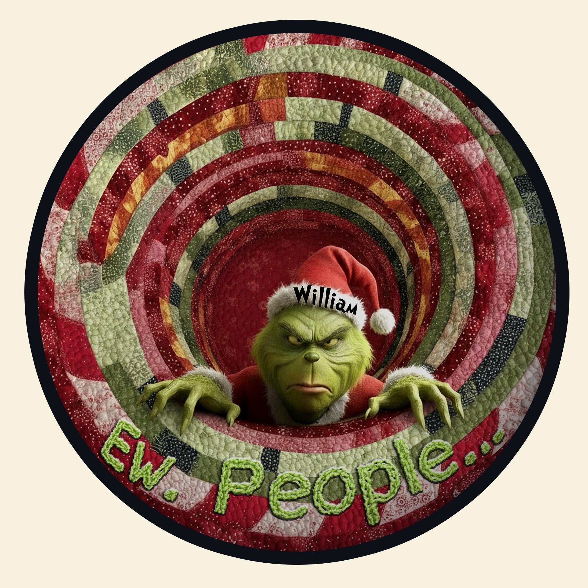"Ew, People..." - Grumpy Green Monster Quilted Round Mat - Personalized Gift for Movie Lovers and Holiday Enthusiasts Doormat PopCulturePrints