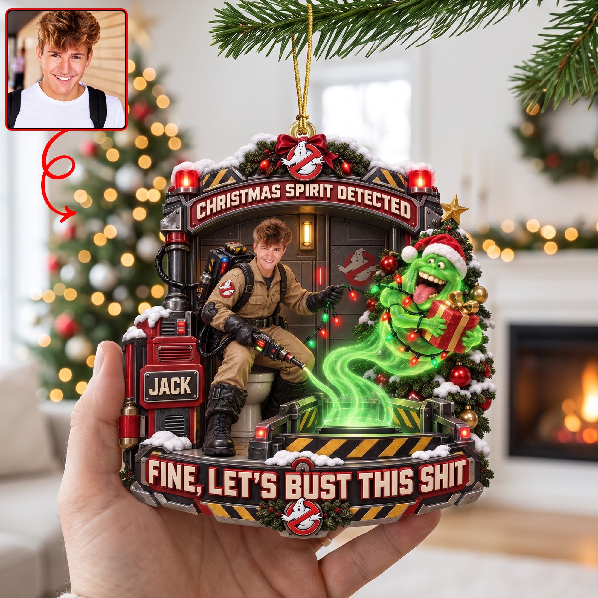 Christmas Spirit Detected: Custom Photo Ornament - Personalized Christmas Gift for Friends, Family, and Loved Ones