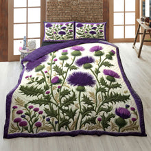 Load image into Gallery viewer, Thistle Flowers Quilt Bed Set - Elegant Floral Design for a Cozy Home Blanket PopCulturePrints
