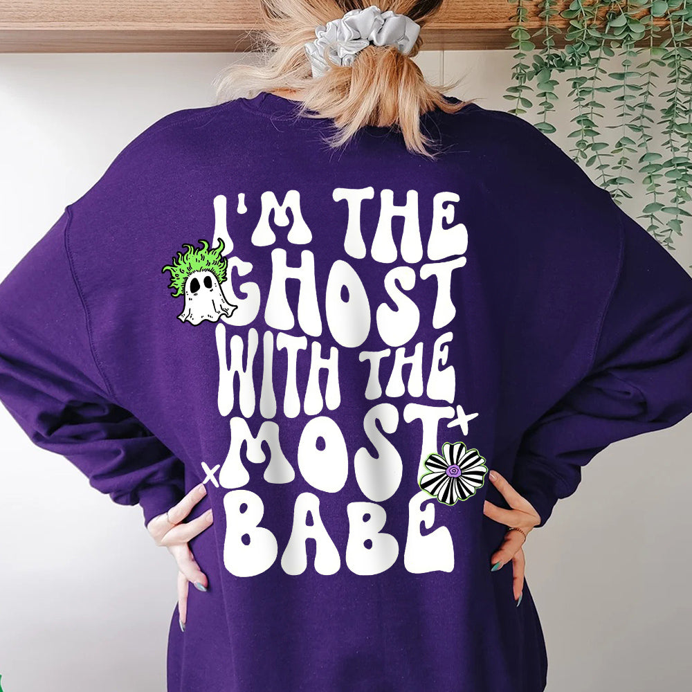 Spooky Green-Haired Ghost Halloween Sweatshirt For Horror Fans