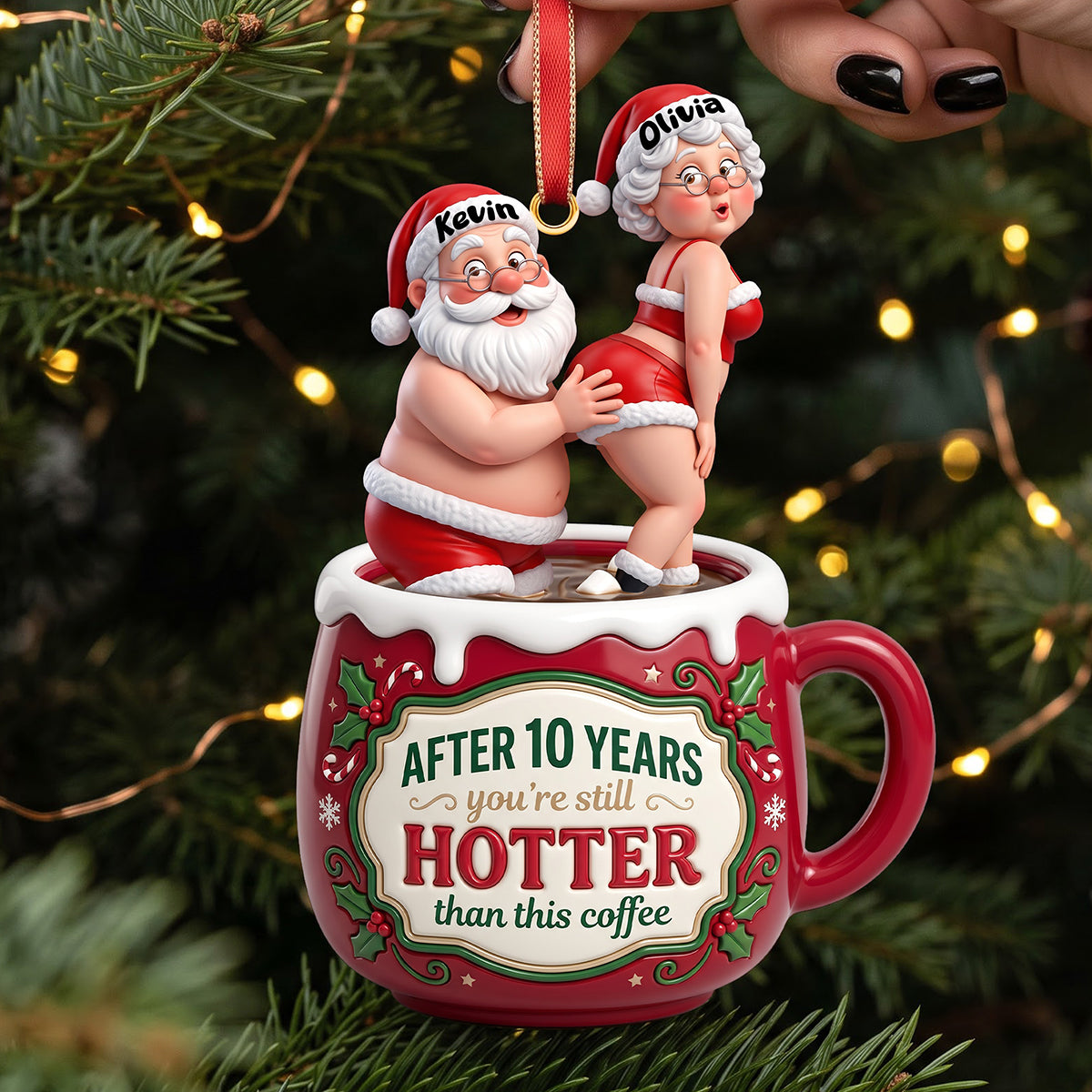 Santa's Naughty Love Couple Ornament - A Fun, Personalized Christmas Gift Ornament PopCulturePrints
