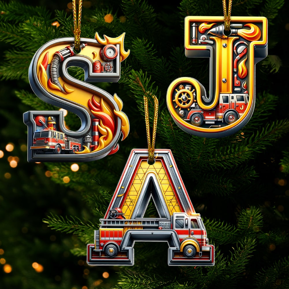 Personalized Fire Truck Christmas Ornament - Custom Alphabet Gift