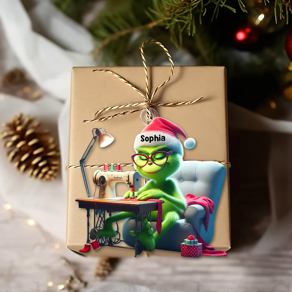 Personalized Grinch Sewing Christmas Ornament for Craft Lovers