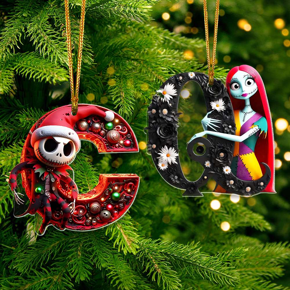 Custom Gothic Alphabet Christmas Ornament for Couples - Valentine's Day Gifts Ornament PopCulturePrints
