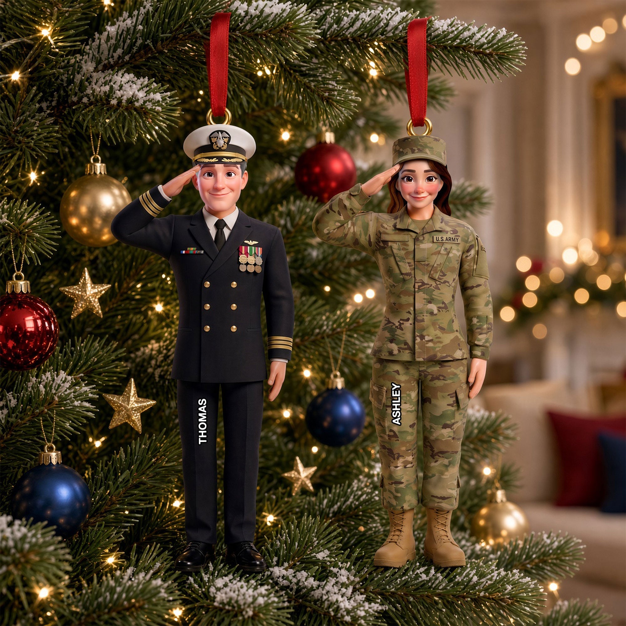 “Honor Their Service” - Custom Service and Loyalty Christmas Ornament - Personalized Gift for Veterans