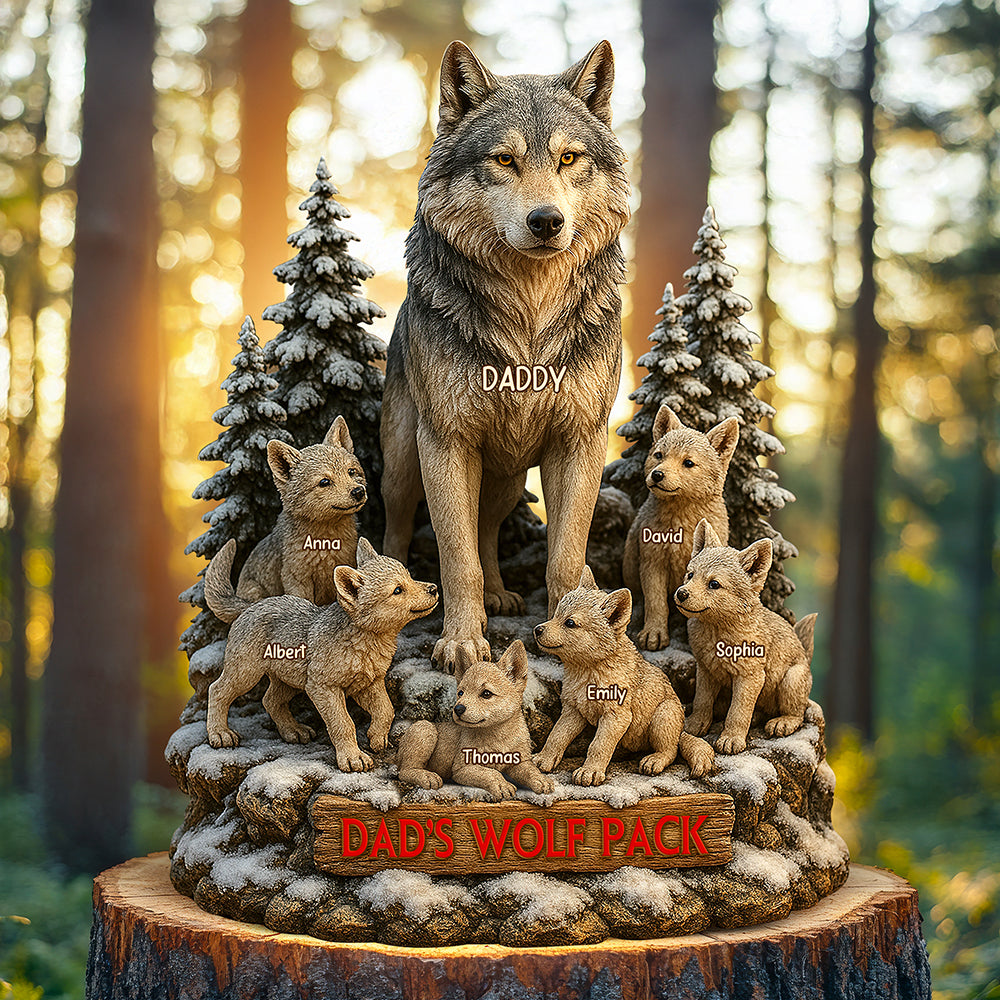 “A Father’s Love is Wild” - Dad's Wolf Pack Acrylic Plaque - Personalized Gift for Dad, Grandpa & Family Shaped Plaques PopCulturePrints