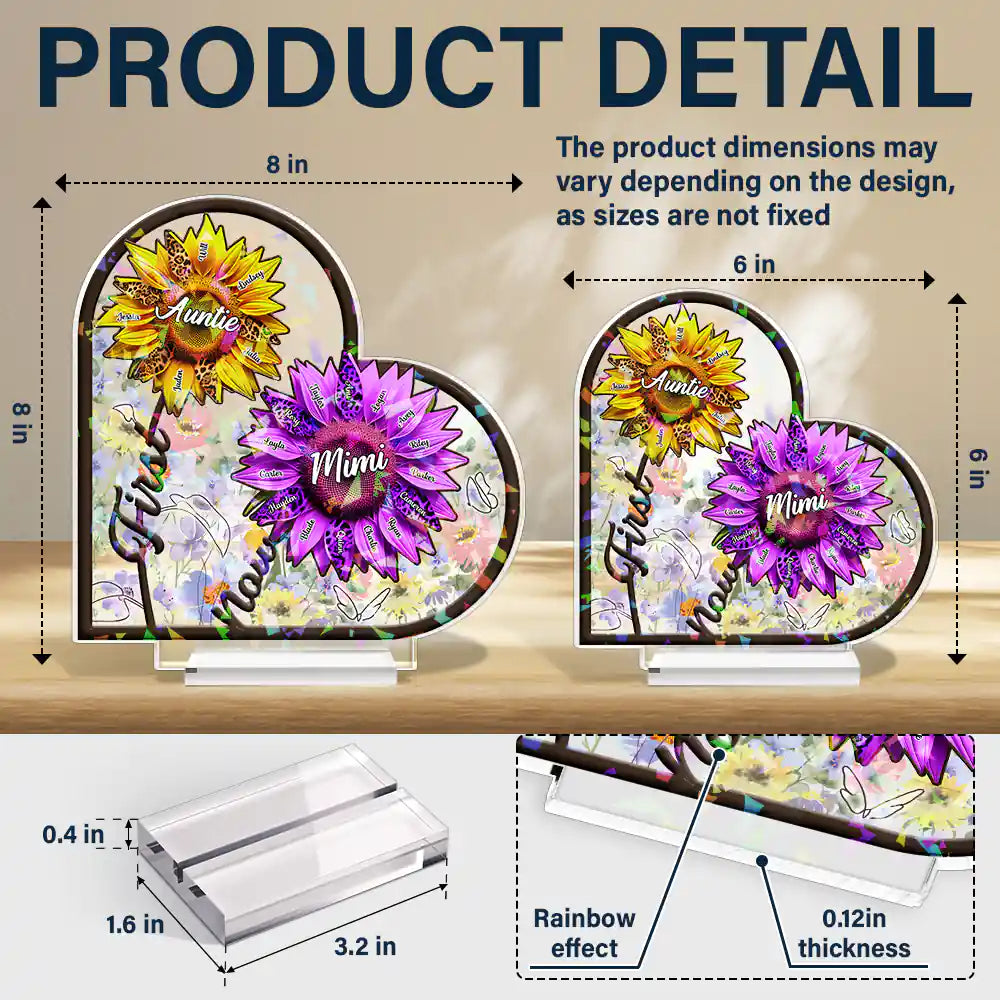 “Sunshine in Every Style - Personalized Sunflower First Mom Now Grandma 3D Effect” - Custom Holographic Acrylic Plaque for Mom and Grandma Holographic Acrylic Plaque PopCulturePrints