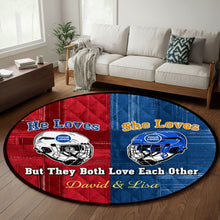 Load image into Gallery viewer, He Loves, She Loves - Personalized Sports Lover Round Mat Doormat PopCulturePrints
