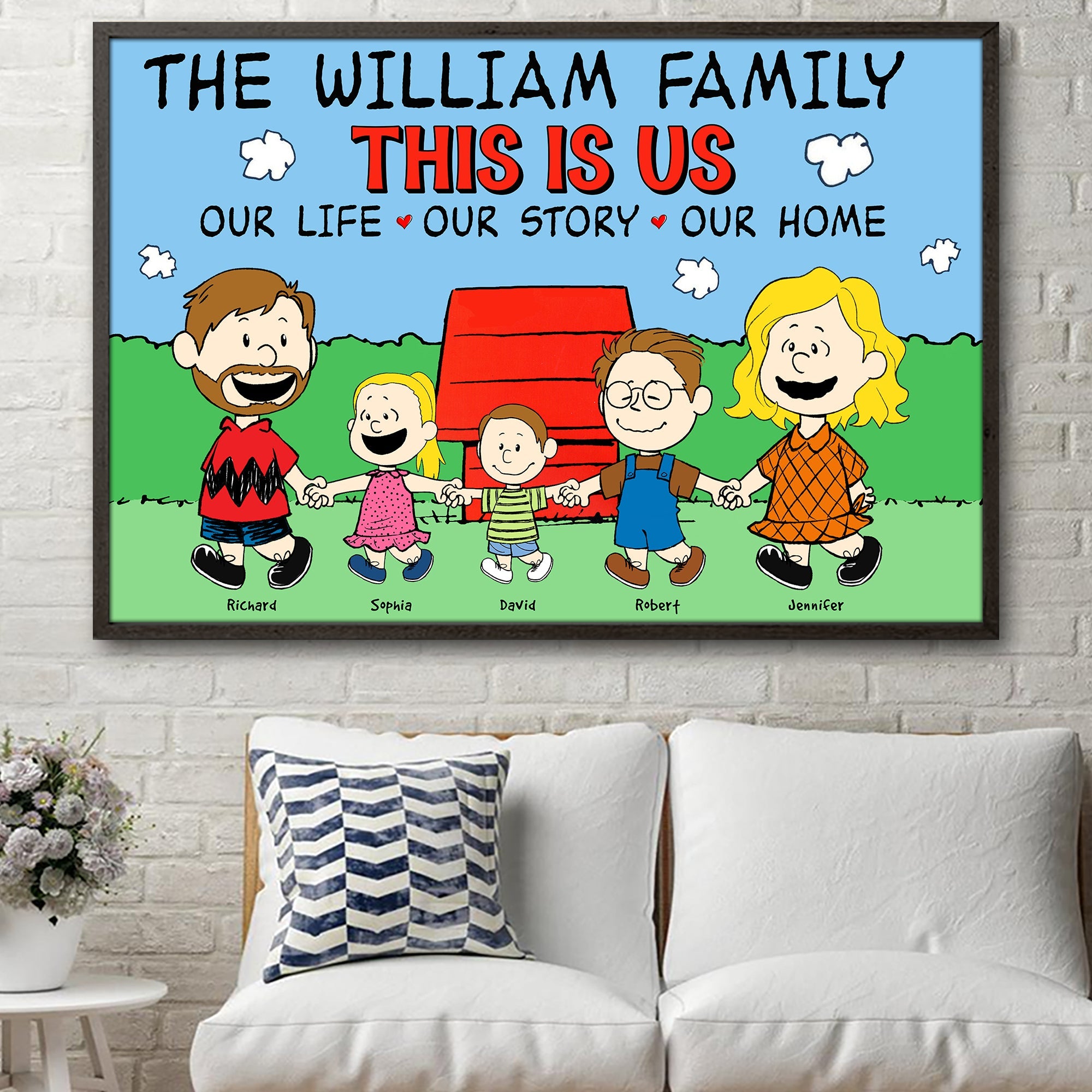 Personalized Peanuts Family Canvas Print - Hold Hands Together