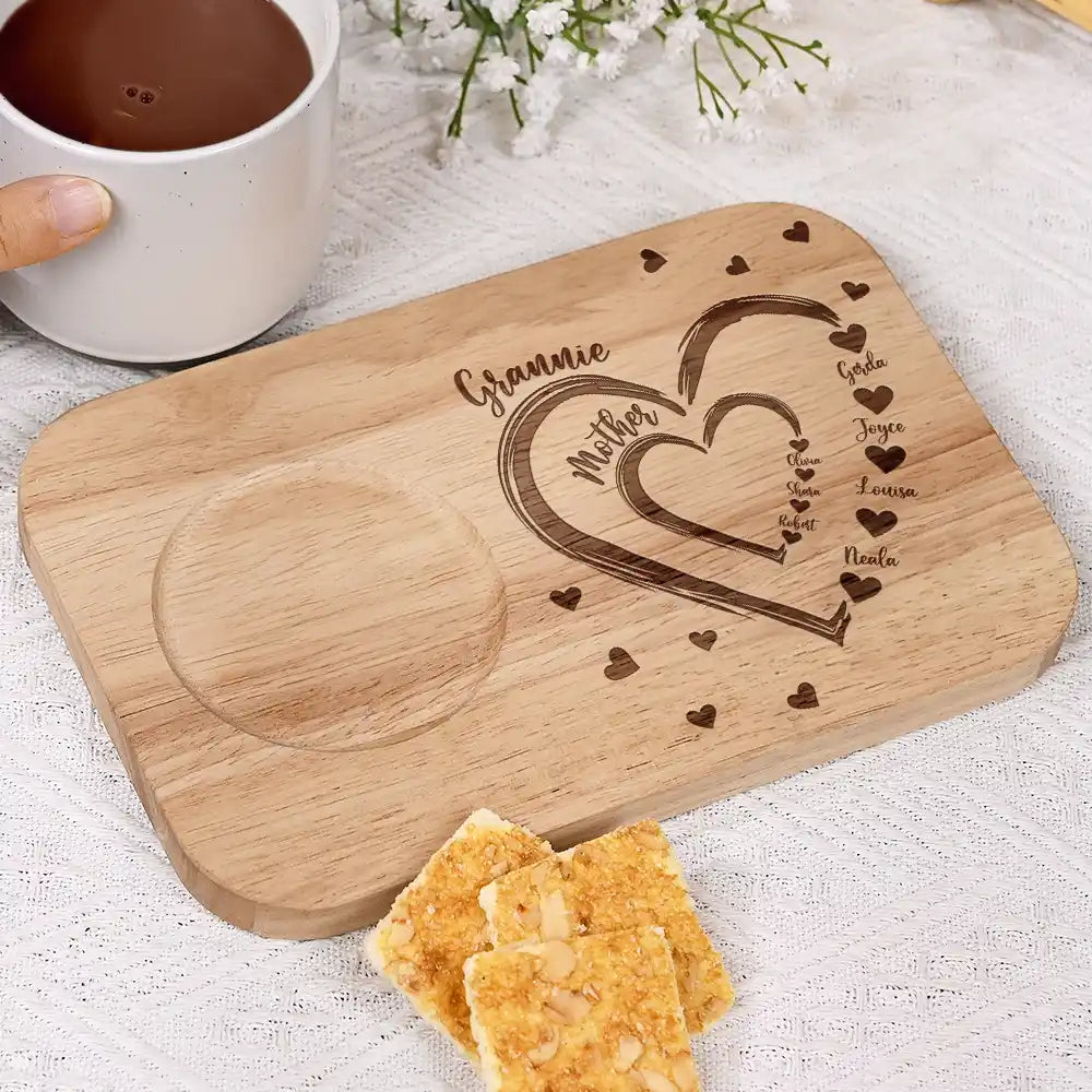 Cherished Memories - Personalized Serving Board with Cup Holder - Gift for Mom and Grandma Serving Board With Cup Holder PopCulturePrints