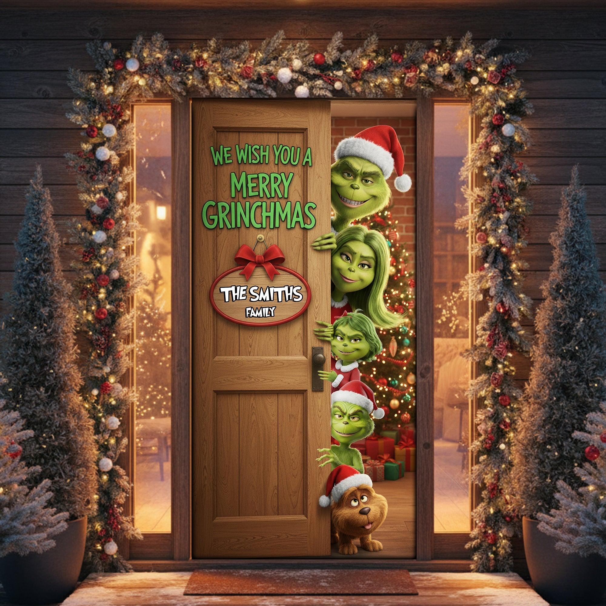 We Wish You a Merry Grinchmas - Personalized Family Christmas Door Cover Door Covers PopCulturePrints