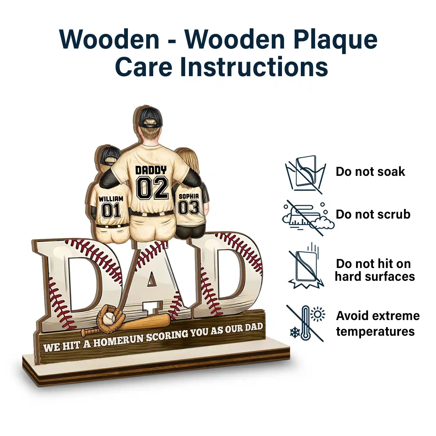 “We Hit A Homerun Scoring You As Our Dad” - Personalized Custom Shaped 2-Layered Wooden Plaque - Gift for Dad, Grandpa & Baseball Lovers Wooden Plaque PopCulturePrints