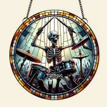 Load image into Gallery viewer, Personalized Suncatcher Ornament for Drum Lovers - Skeleton Drummer Design
