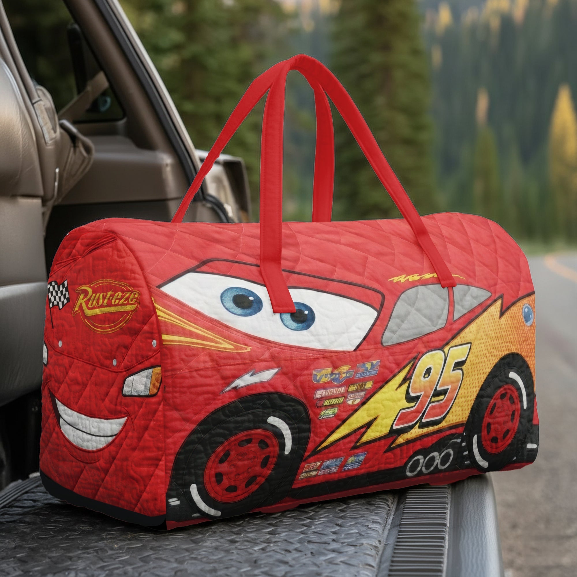 Rev Up the Fun - Racing Crew Quilted Duffle Bag - Personalized Gift for Car Enthusiasts