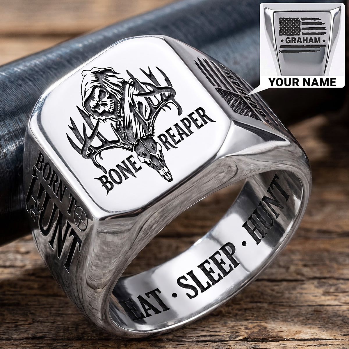 “Born To Hunt” – A Personalized Men's Ring for Passionate Hunting Lovers Ring PopCulturePrints