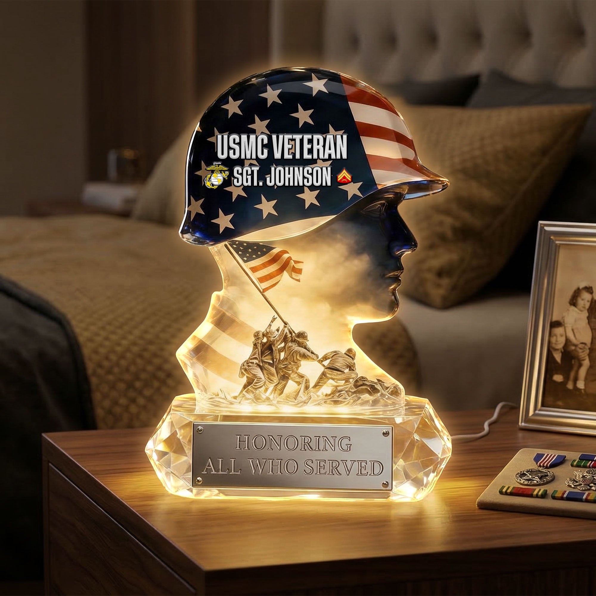 Honoring All Who Served - Proud Military Spirit Led Light - Personalized Gifts for Veterans Light Box PopCulturePrints