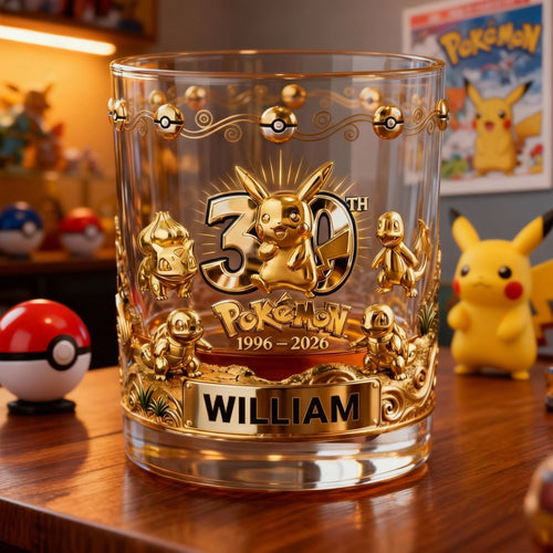 Celebrate Your 30th Milestone with a Personalized Pokémon Glass - Perfect Gift for Fans Glass PopCulturePrints