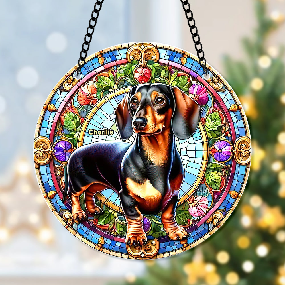 Personalized Dachshund Dog Christmas Suncatcher Ornament