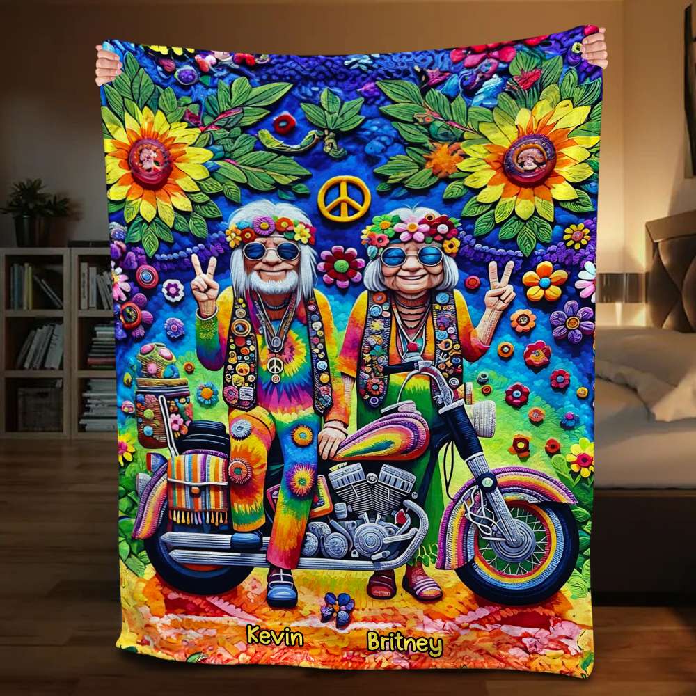 Personalized Hippie Couple Blanket Blanket PopCulturePrints