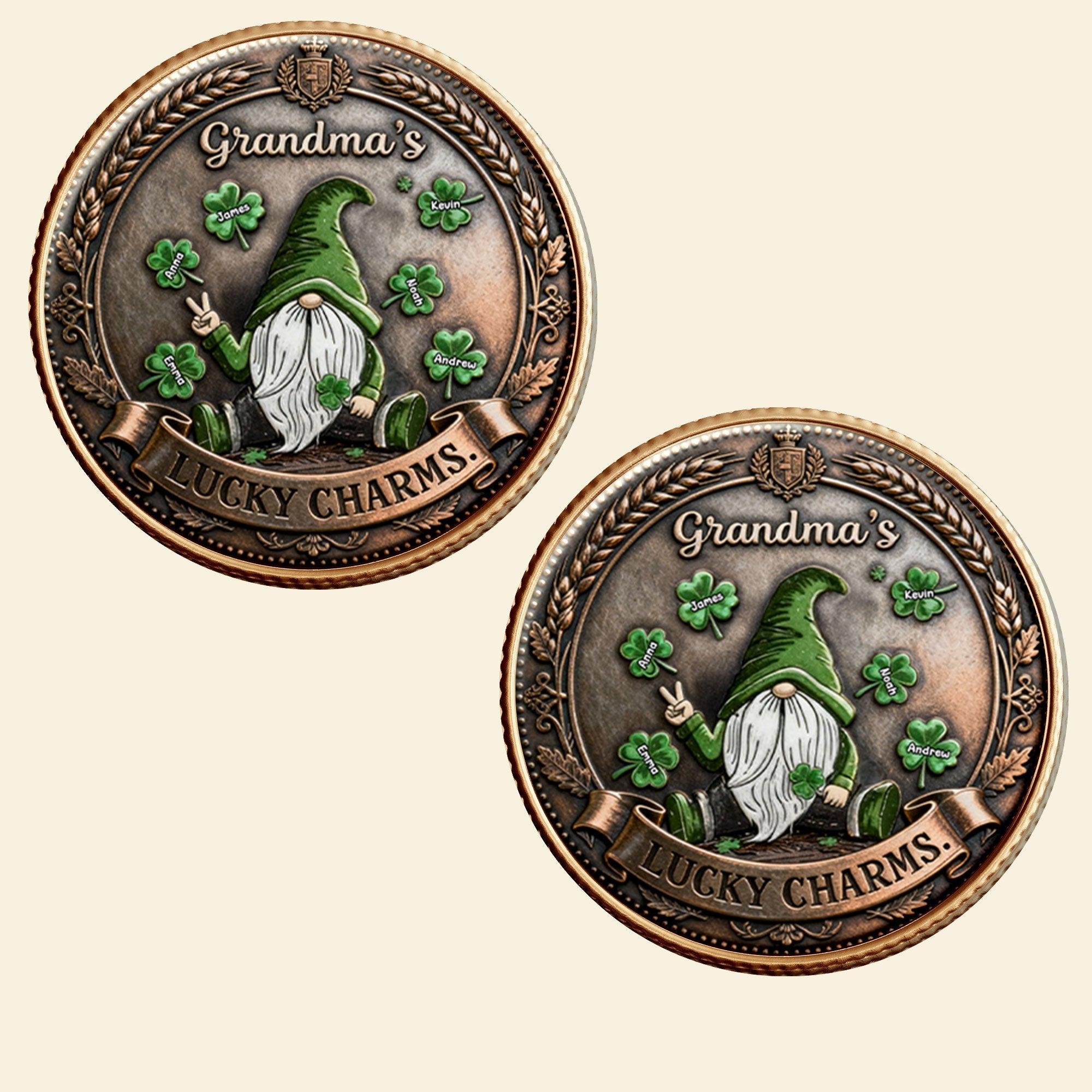 Grandma's Lucky Charms Metal Coin - Personalized Gift for Grandma Coin PopCulturePrints