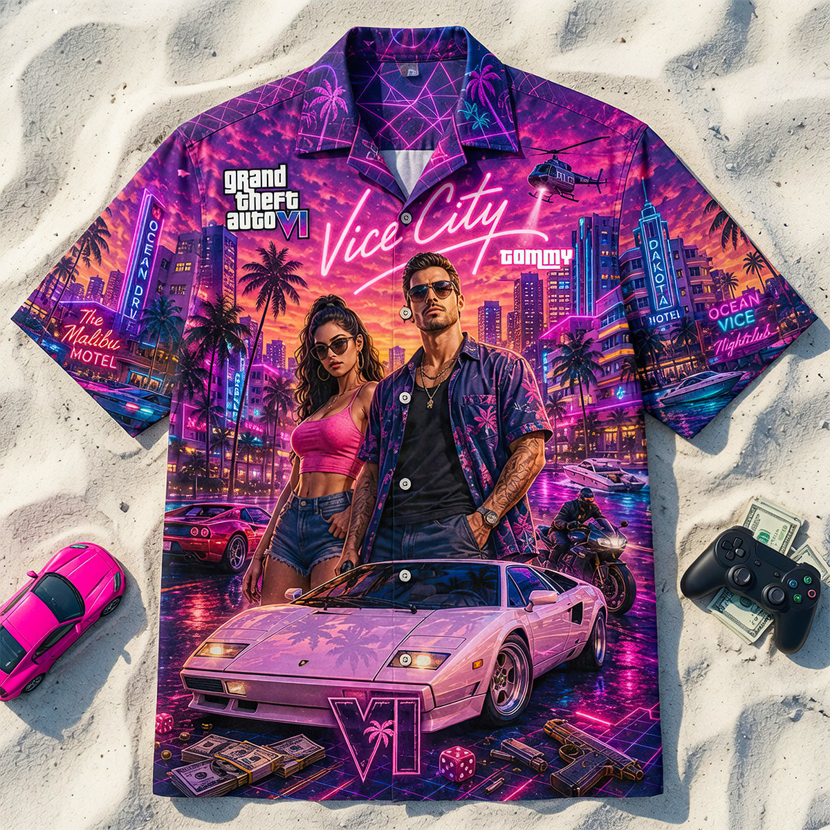 Experience the Vibe of Vice City - Neon Beach City Hawaiian Shirt - Personalized Gift for Everyone