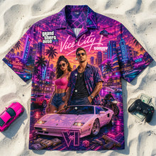 Load image into Gallery viewer, Experience the Vibe of Vice City - Neon Beach City Hawaiian Shirt - Personalized Gift for Everyone
