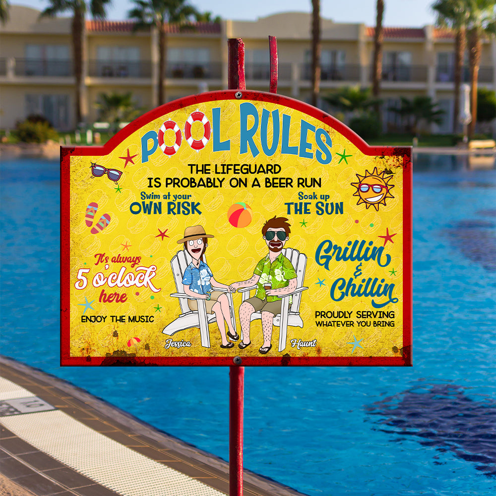 Summer Pool Rules Metal Sign - Personalized Gifts for Couples Metal Signs PopCulturePrints