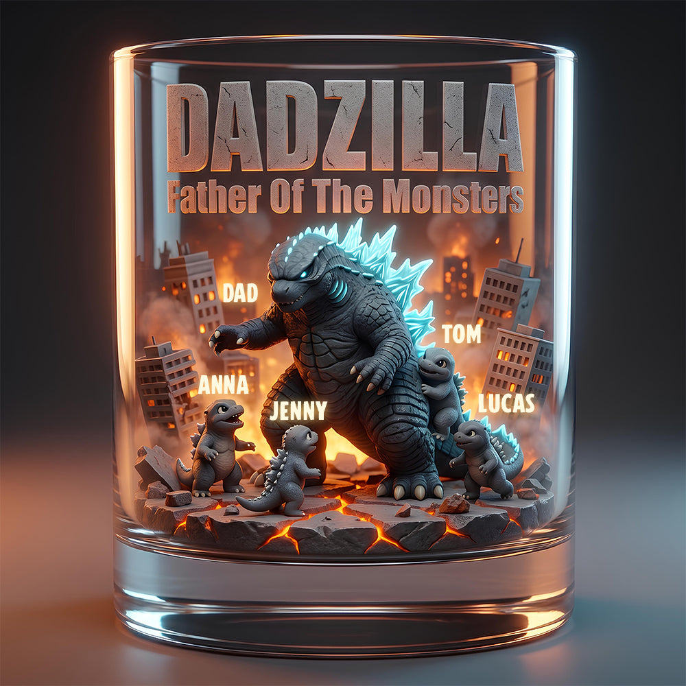 Dadzilla: Father of the Monsters - Personalized Round Glass for Dad Glass PopCulturePrints