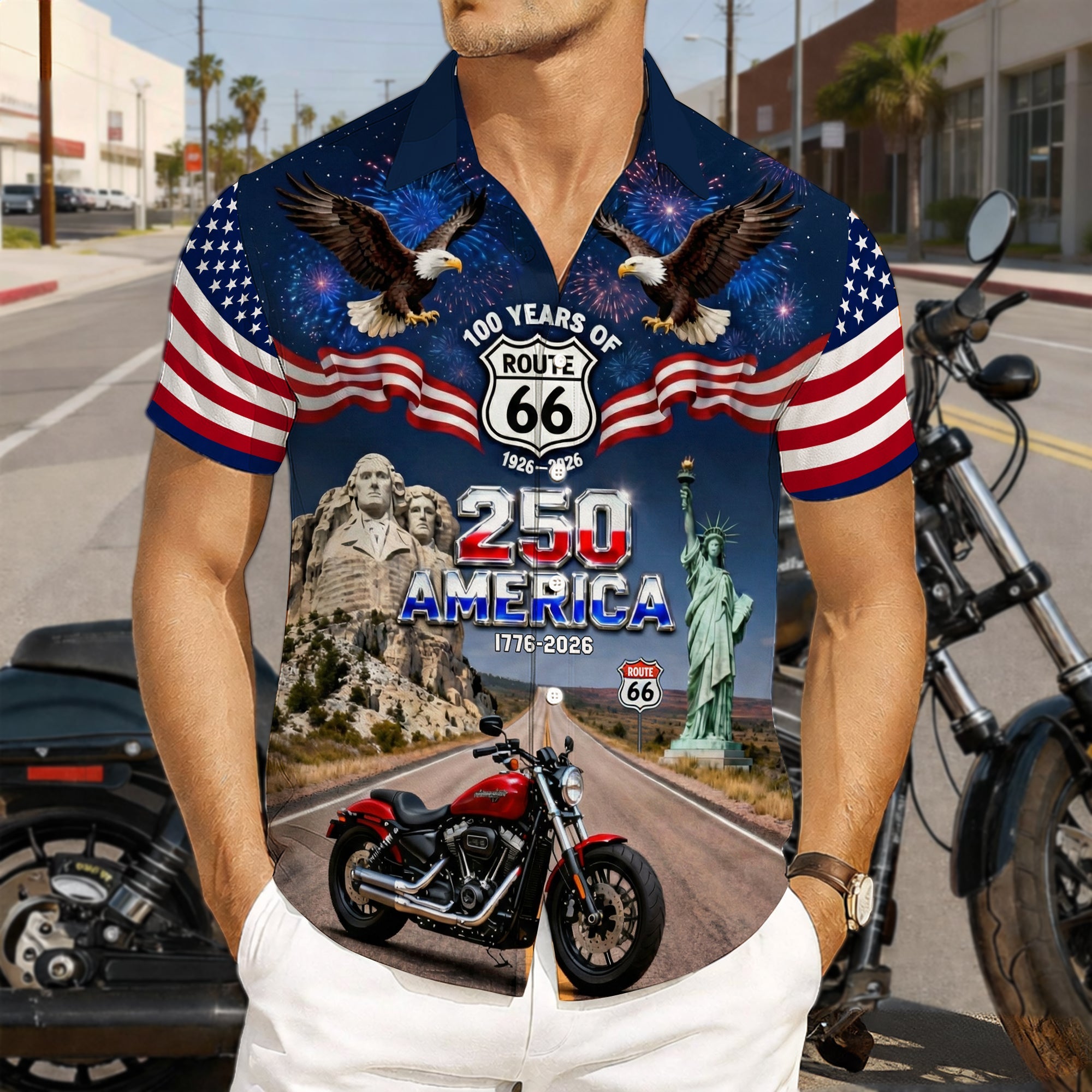 Reflect Your Patriotism with Pride - Proud American Motorcycle Hawaiian Shirt - Custom Photo Gifts for Bikers Hawaiian Shirts PopCulturePrints