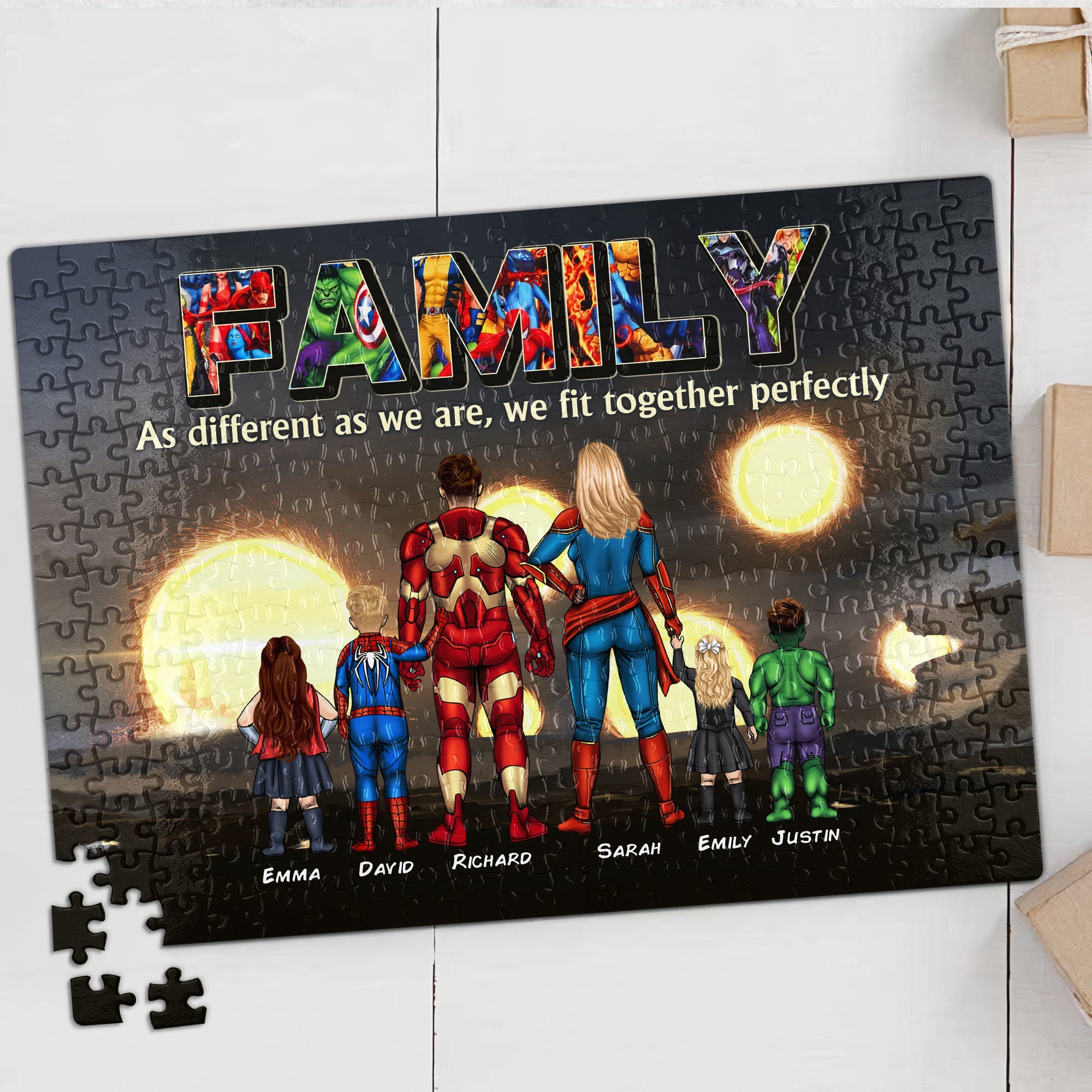 Personalized Superhero Family Jigsaw Puzzle - We Fit Together Perfectly Wood Sign PopCulturePrints